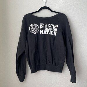 PINK Victoria's Secret Black Pink Nation Graphic Raglan Sweatshirt Size Small